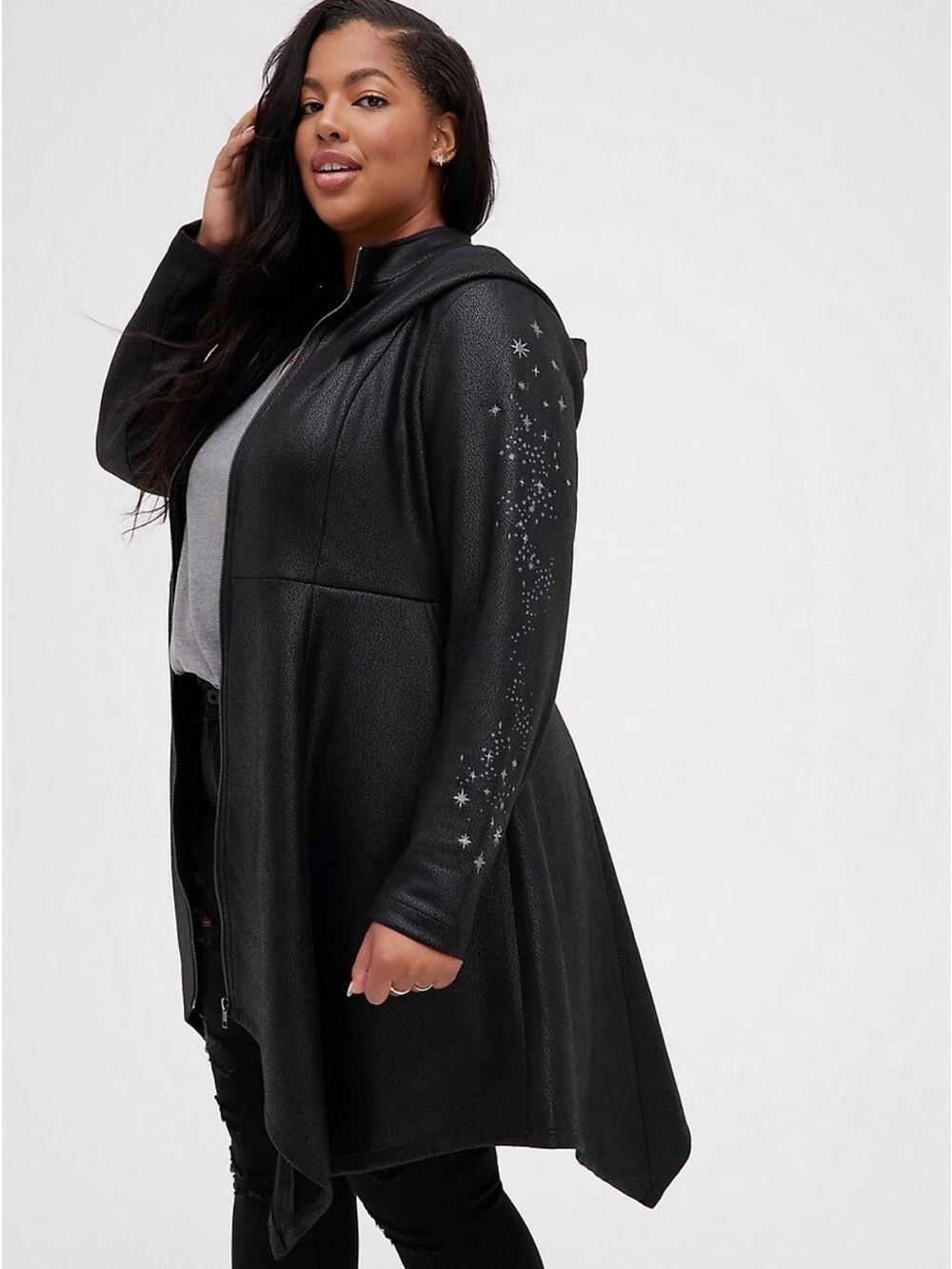 Torrid x Harry Potter ✨Faux Suede ✨ Black Embroidered Coat ✨ Size 1 (14/16) - Picture 14 of 17